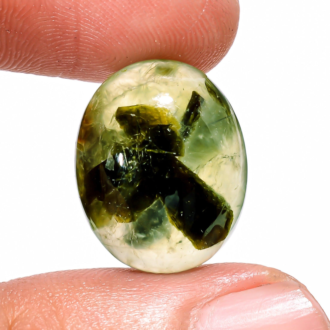 prehnite with epidote oval shape cabochon loose gemstone