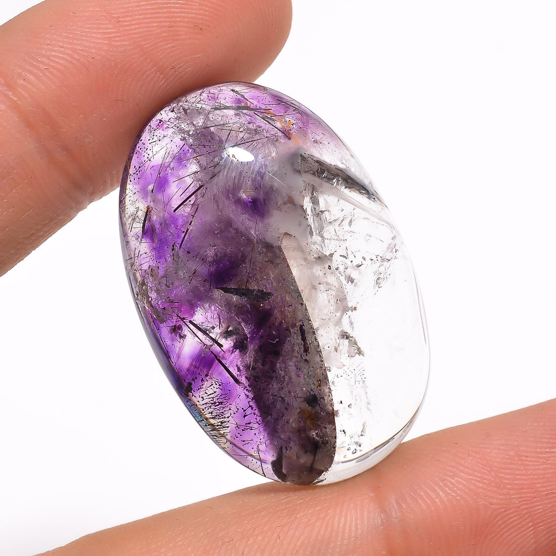 natural black rutile in amethyst oval shape cabochon 47 5 ct 33x22x8 mm y 2431