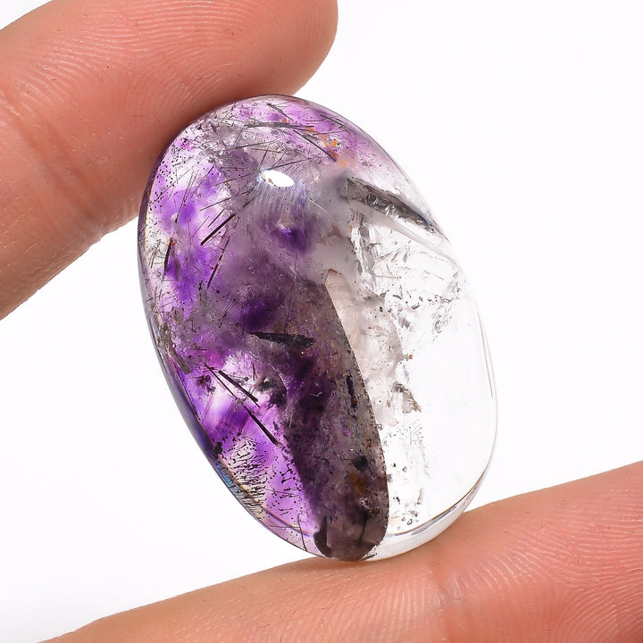 natural black rutile in amethyst oval shape cabochon 47 5 ct 33x22x8 mm y 2431