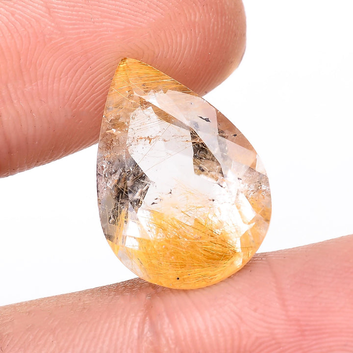 golden rutile quartz natural pear shape cut stone loose gemstone