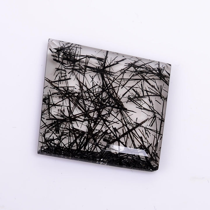 black rutile quartz both side flat cut fancy shape cut stone loose gemstone