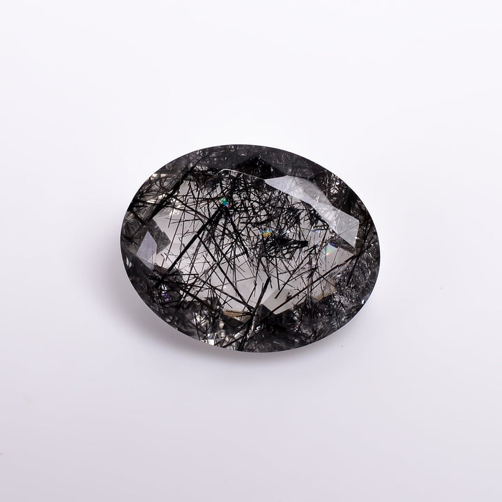 black rutile natural quartz oval shape cut stone loose gemstone