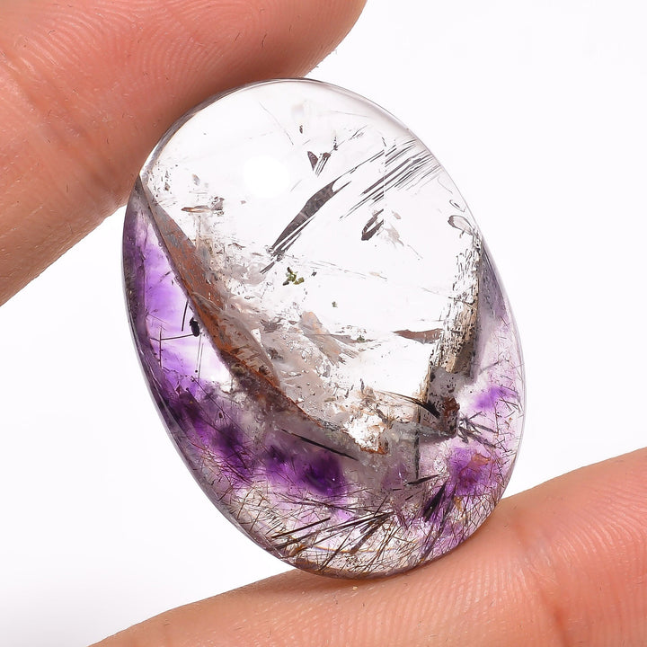 amethyst with many natural inclusion super seven oval shape cabochon loose gemstone