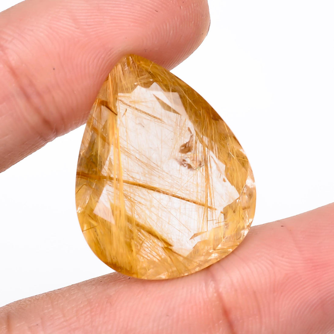 golden rutile quartz natural pear shape cut stone loose gemstone