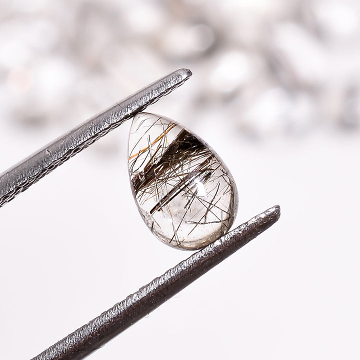 black rutilated quartz pear shape cabochon natural loose gemstone 25 pcs lot