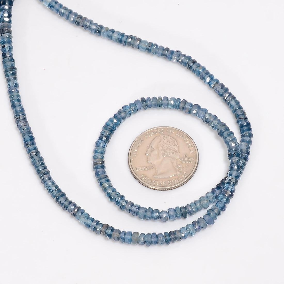 teal kyanite natural gemstone rondelle shape faceted 9 lines strand 16 beads 4x4x3 mm 660 ct yn 543