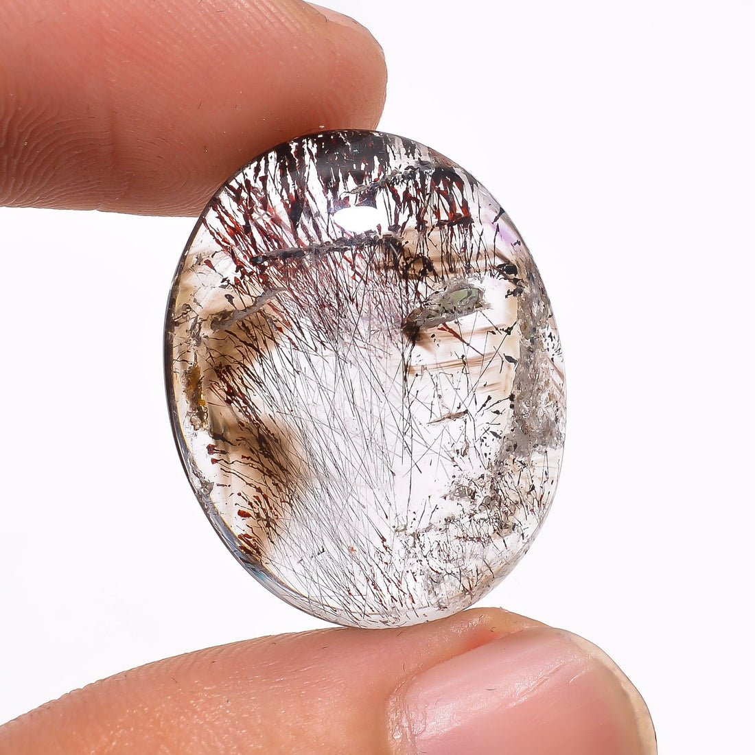 elestial smoky with many inclusion super seven stone oval shape cabochon loose gemstone