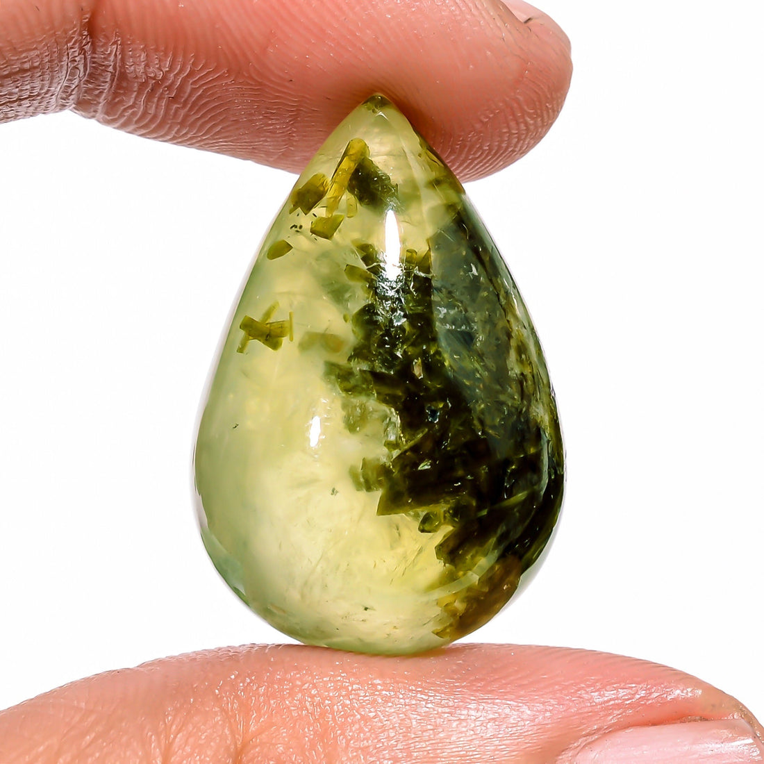 prehnite with epidote pear shape cabochon loose gemstone