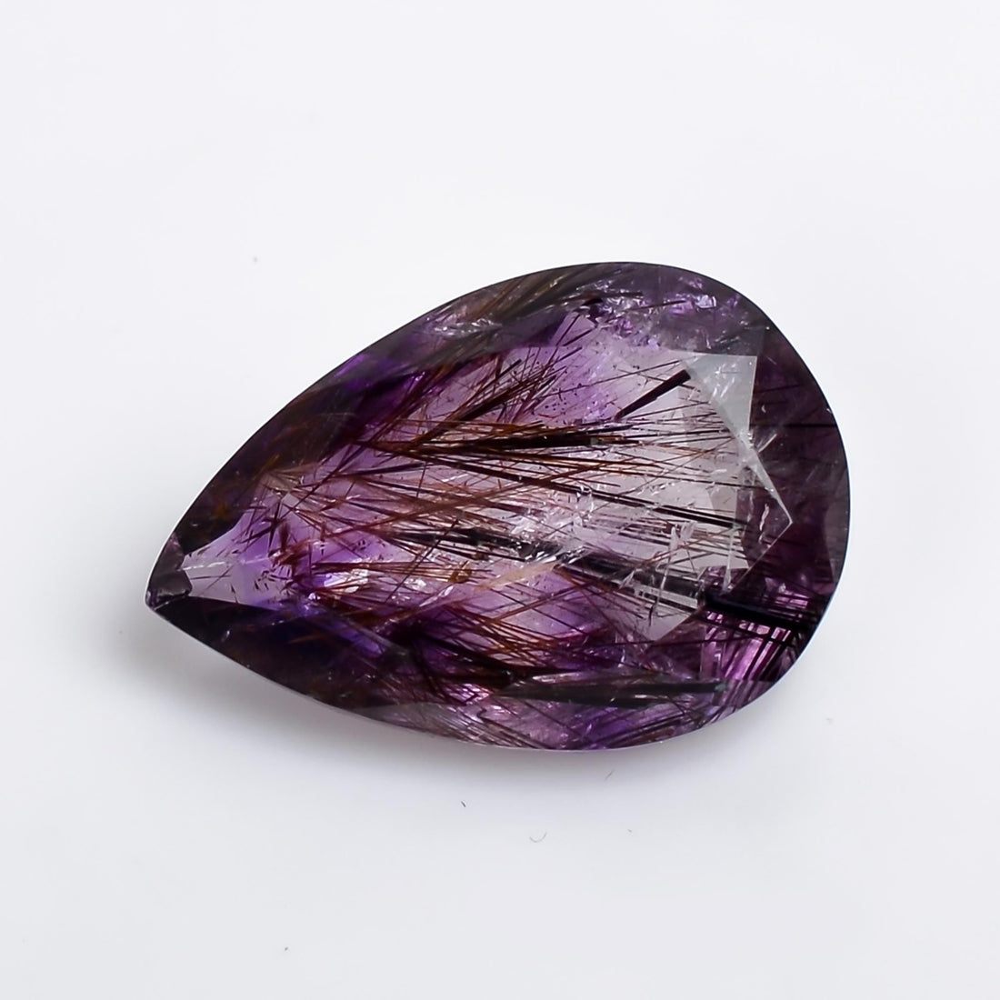 amethyst with cacoxenite natural quartz pear shape cut stone loose gemstone