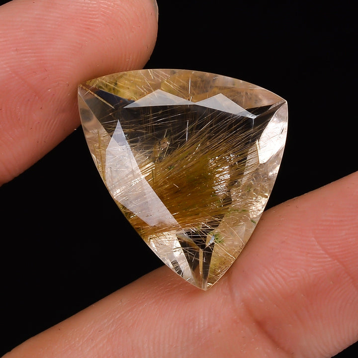 golden rutile quartz trillion shape cut stone natural loose gemstone