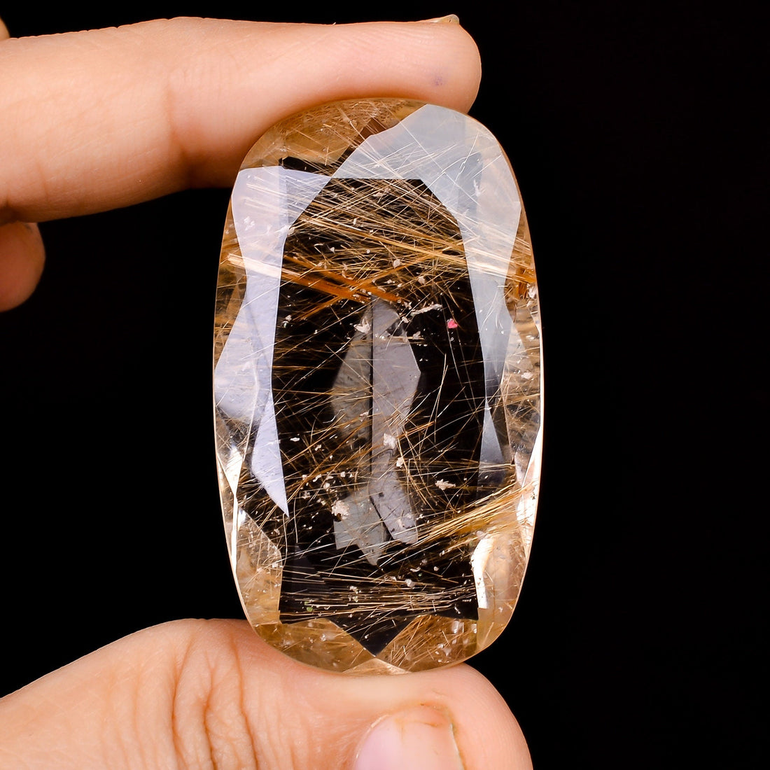 golden rutile quartz radiant shape cut stone loose gemstone