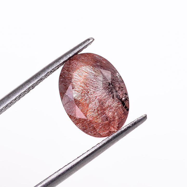 natural elestial quartz with cacoxenite lepidocrocite oval shape cut stone loose gemstone