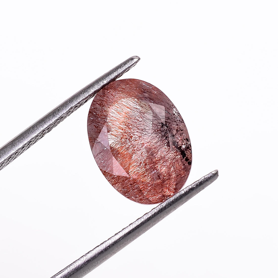 natural elestial quartz with cacoxenite lepidocrocite oval shape cut stone loose gemstone