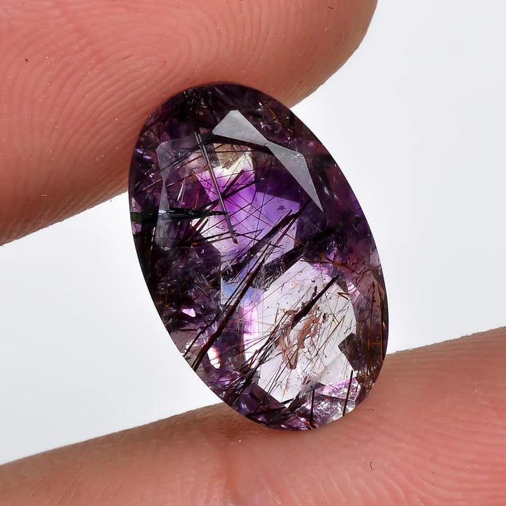 amethyst with cacoxenite natural quartz oval shape cut stone loose gemstone