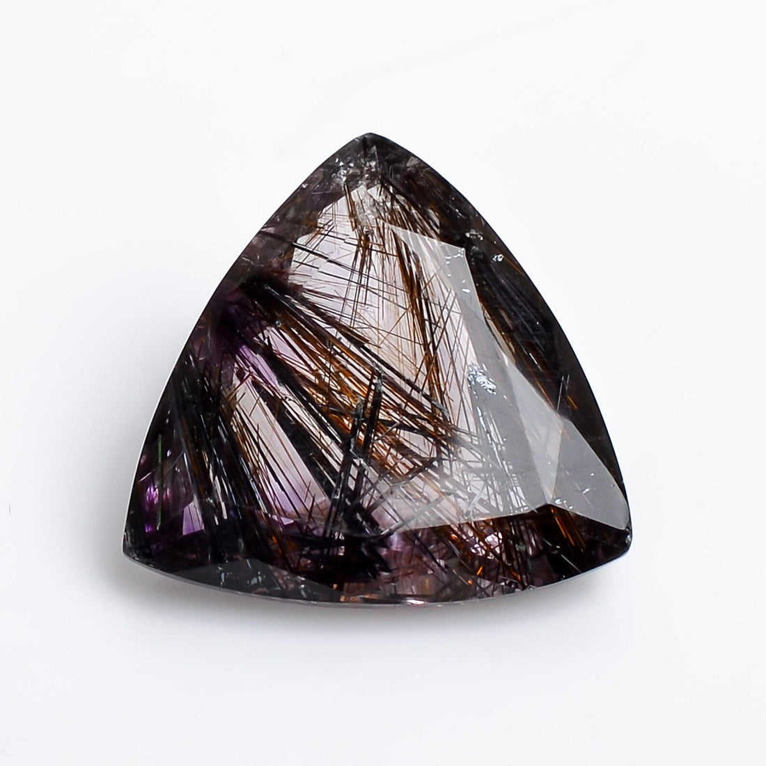 amethyst with cacoxenite natural quartz trillion shape cut stone loose gemstone
