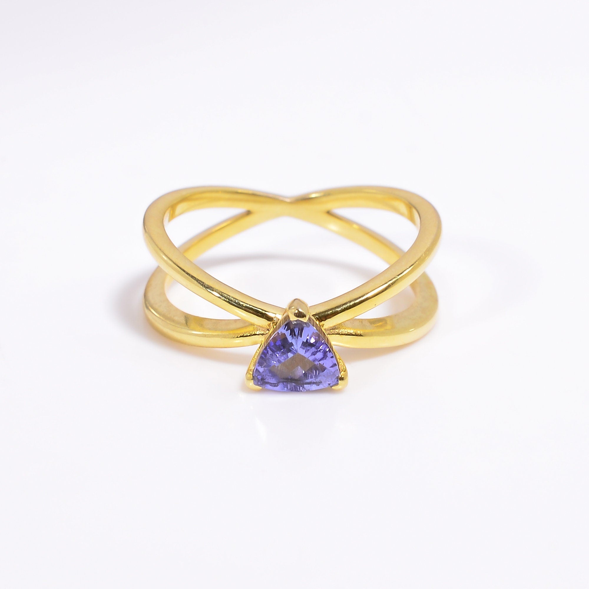 natural tanzanite trillion shape ethnic handmade ring 925 sterling silver 14k gold plated ring 8 75 us 3 5 gms y 7786