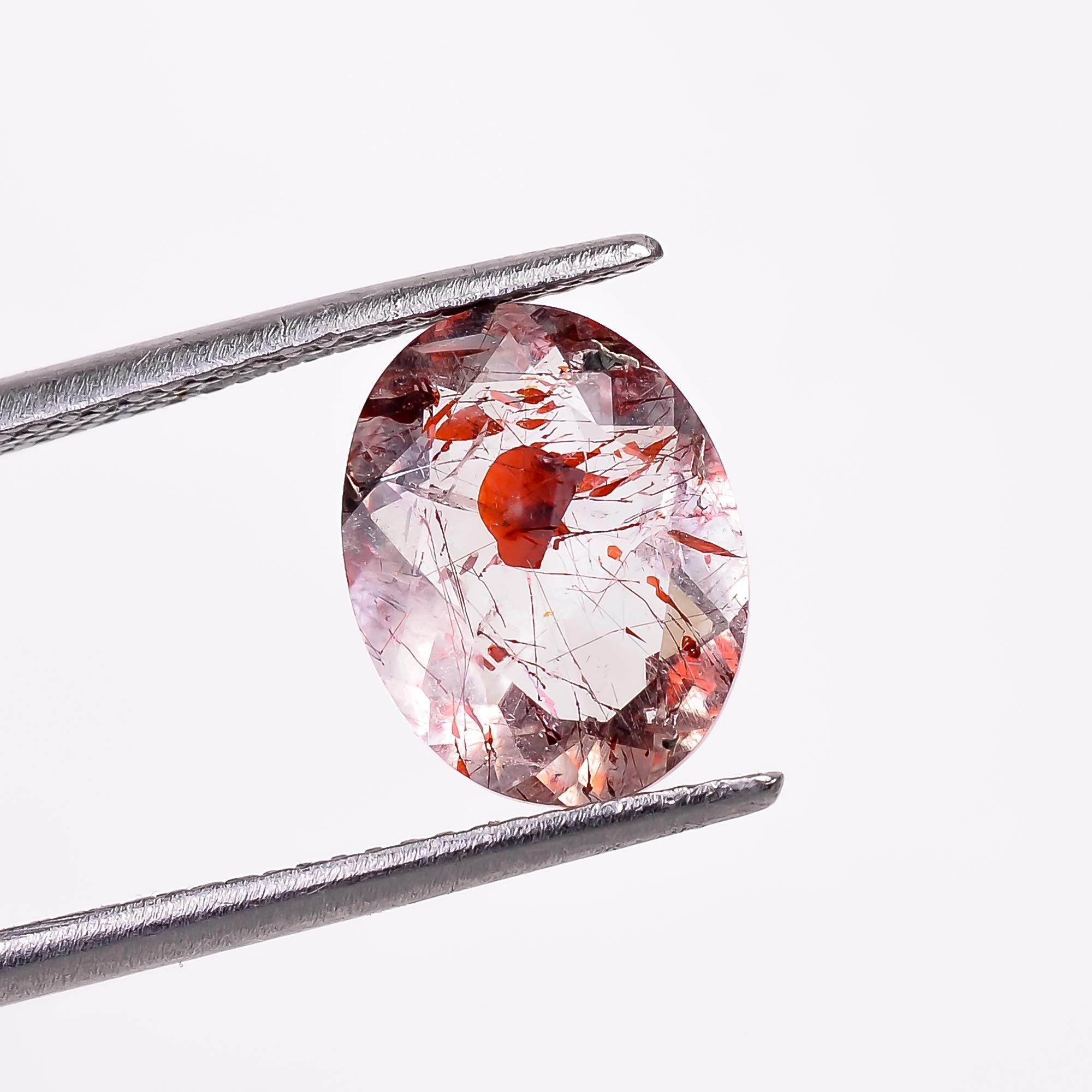 elestial quartz with hematite natural oval shape cut stone loose gemstone