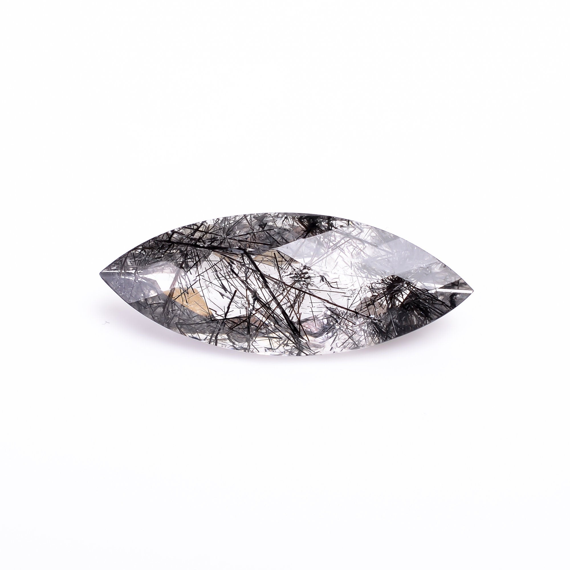 black rutile natural quartz marquise shape faceted loose gemstone