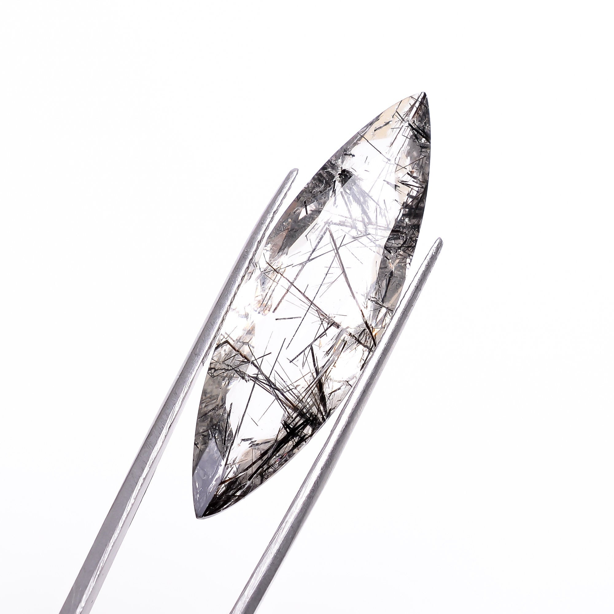 black rutile natural quartz marquise shape cut stone loose gemstone