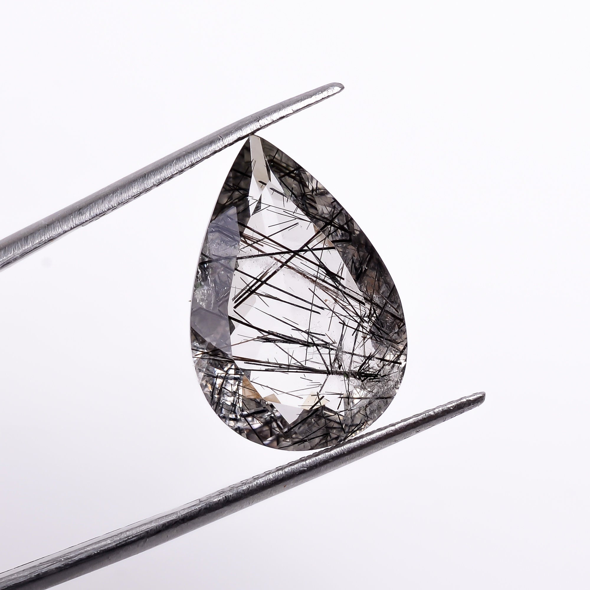 black rutile natural quartz pear shape cut stone loose gemstone