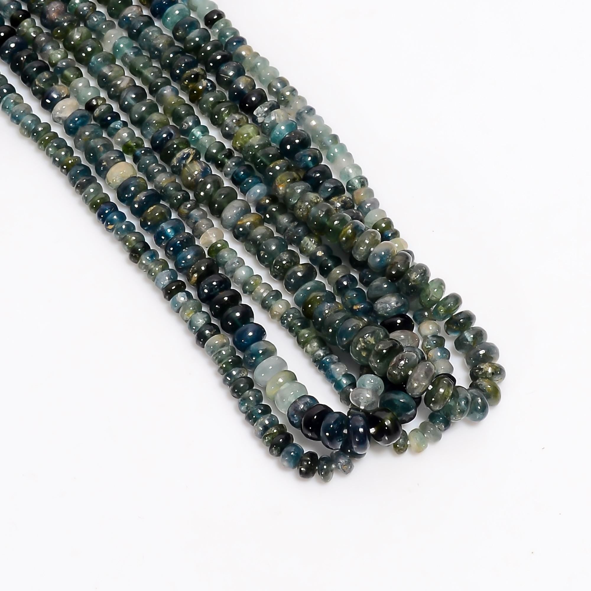 green blue tourmaline natural gemstone rondelle shape smooth 4 lines strand 16 beads 5x5x3 mm 248 ct yn 509