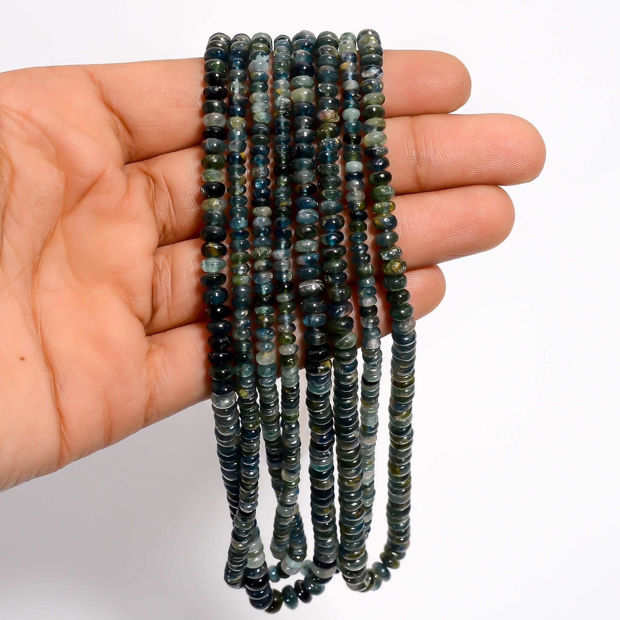 green blue tourmaline natural gemstone rondelle shape smooth 4 lines strand 16 beads 5x5x3 mm 248 ct yn 509