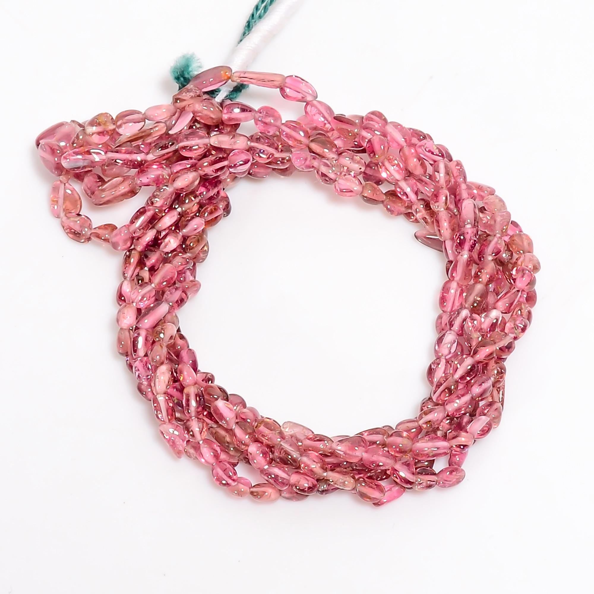 pink tourmaline natural gemstone tumbled shape smooth 3 lines strand 16 beads 4x3 9x5 mm 93 5 ct yn 520