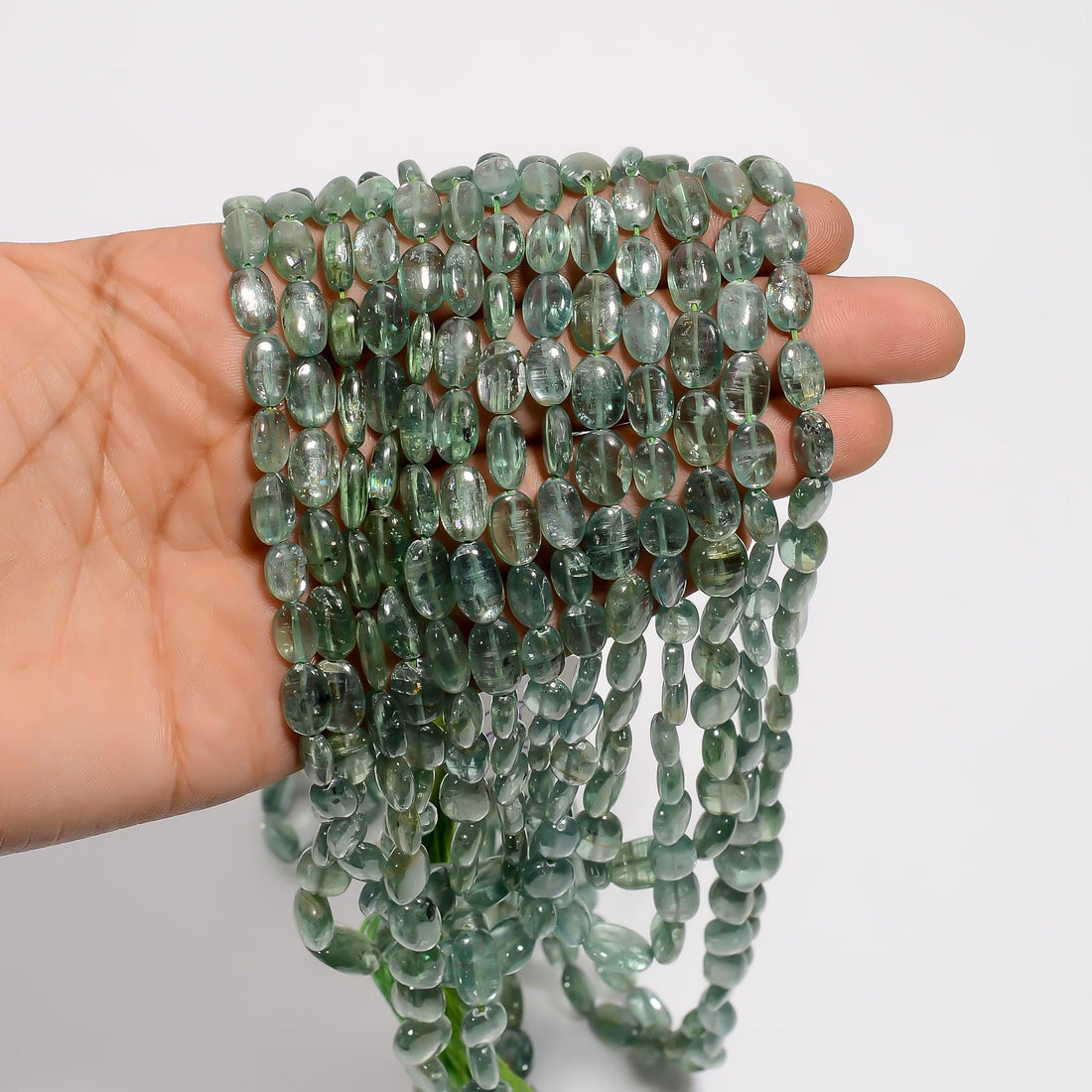 green kyanite natural gemstone oval shape smooth 