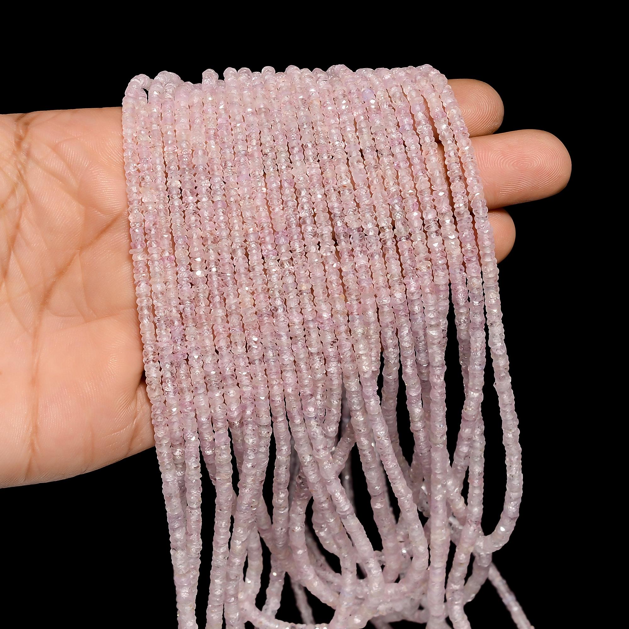 pink sapphire natural gemstone rondelle shape faceted 15 lines strand 18 beads 3x3x2 mm 721 ct yn 492