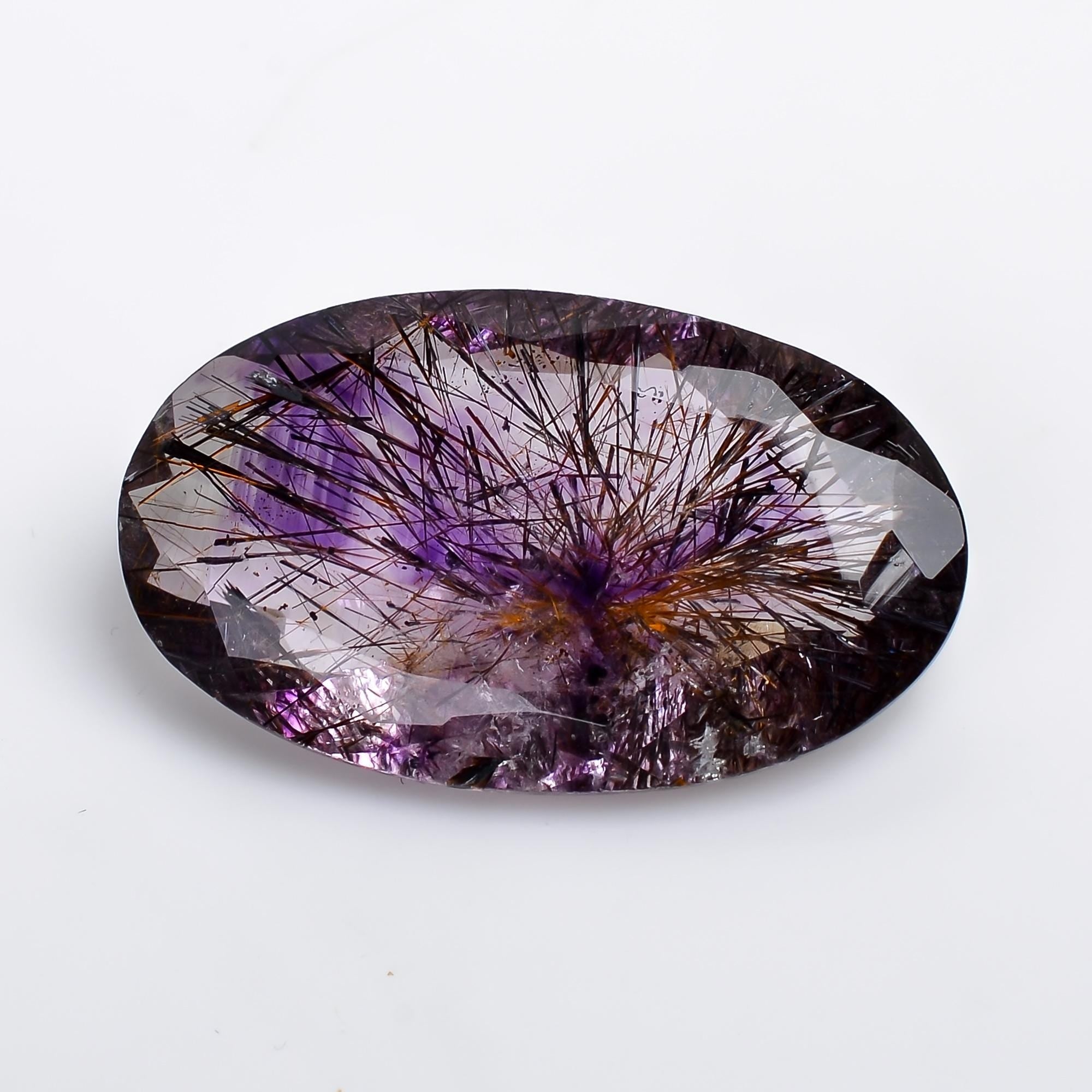 amethyst with cacoxenite natural quartz oval shape cut stone loose gemstone