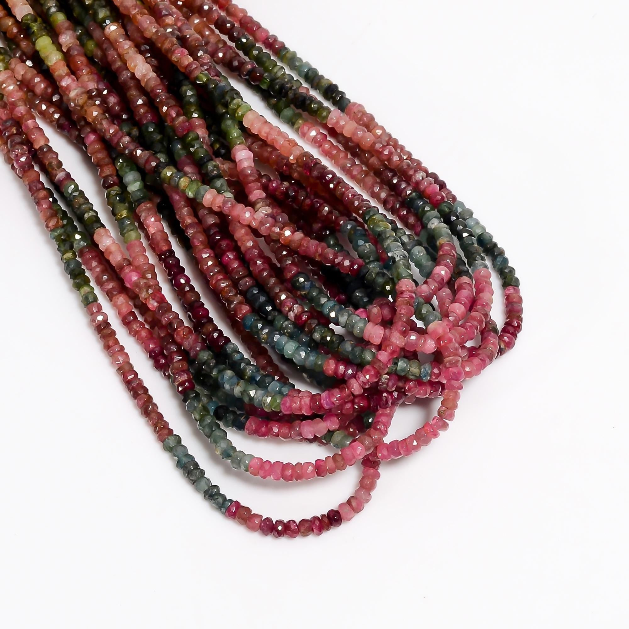 multi tourmaline natural gemstone rondelle shape faceted 15 lines strand 18 beads 5x5x3 mm 962 5 ct yn 506