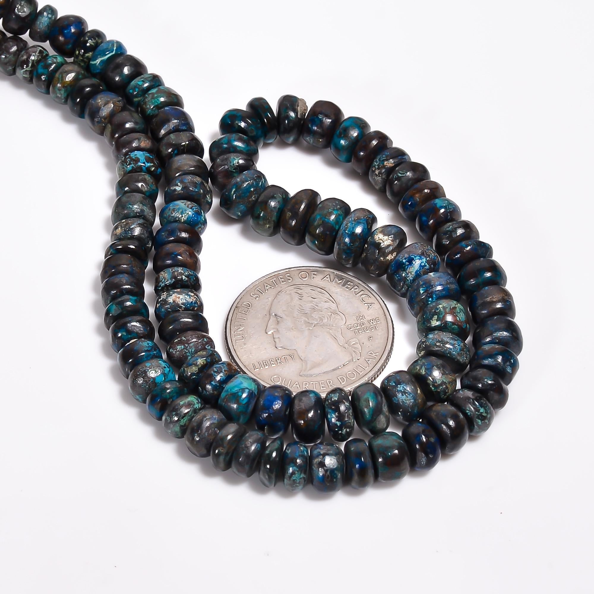 chrysocolla natural gemstone rondelle shape smooth