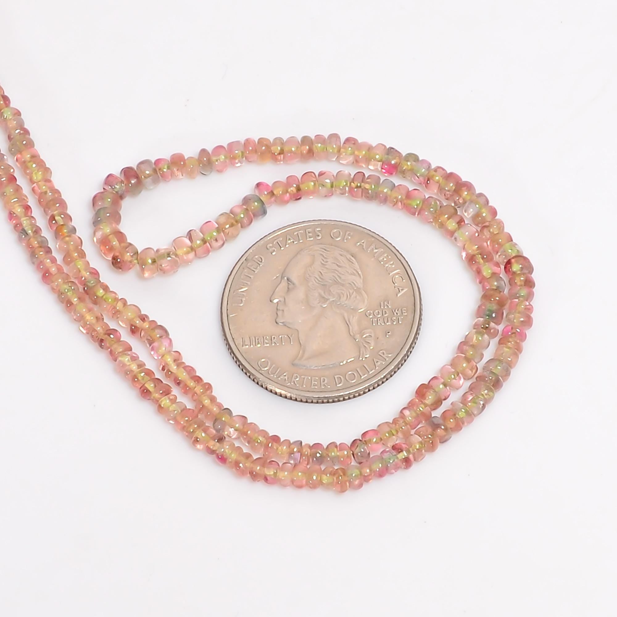 tourmaline natural gemstone rondelle shape smooth 4 lines strand 16 beads 3x3x2 mm 257 5 ct yn 516