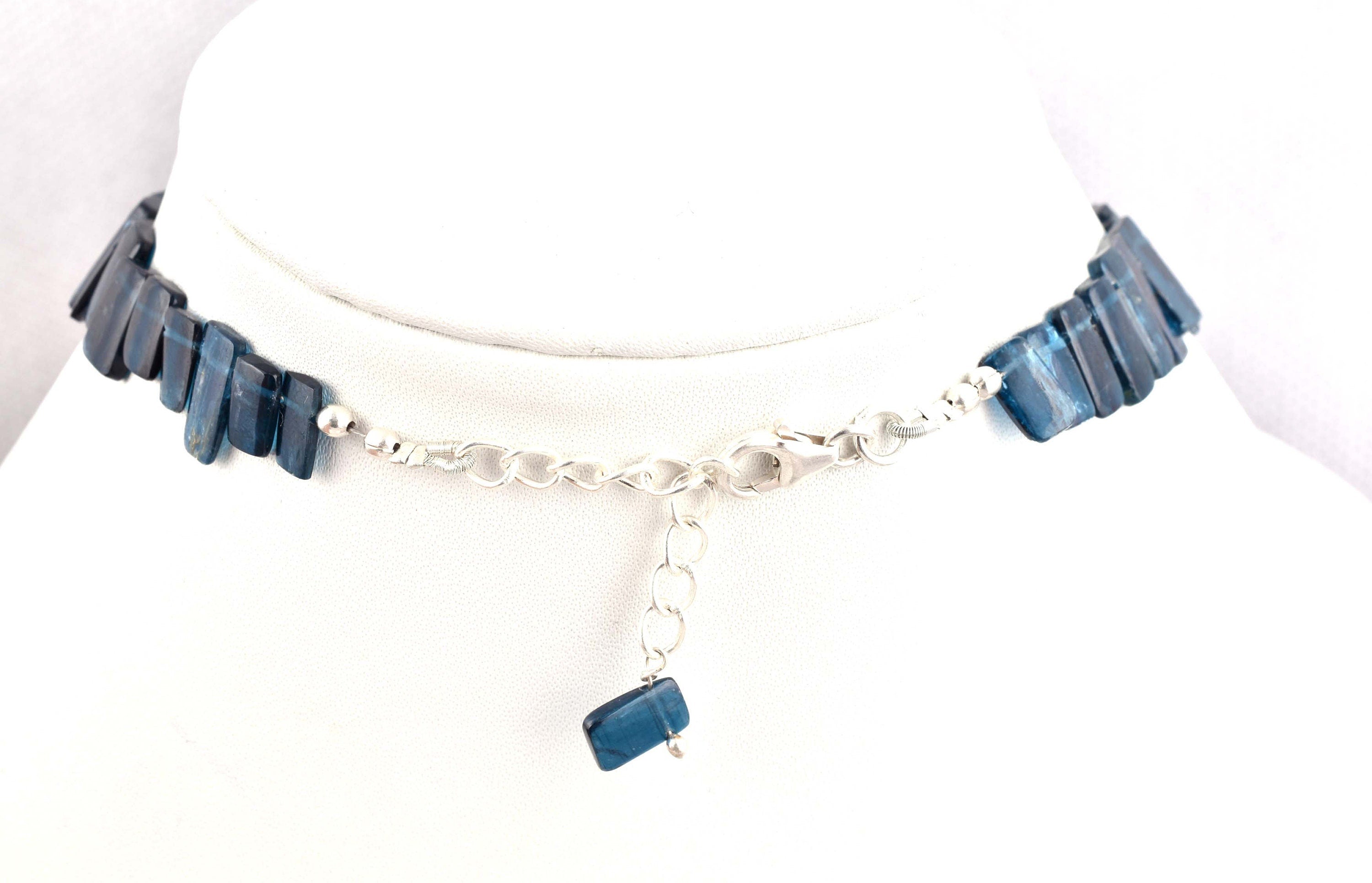 kyanite sticks necklace 16inch dark blue kyanite sticks 197cts yn 036 ready to wear adjustable sterling silver lock necklace kyanite beads