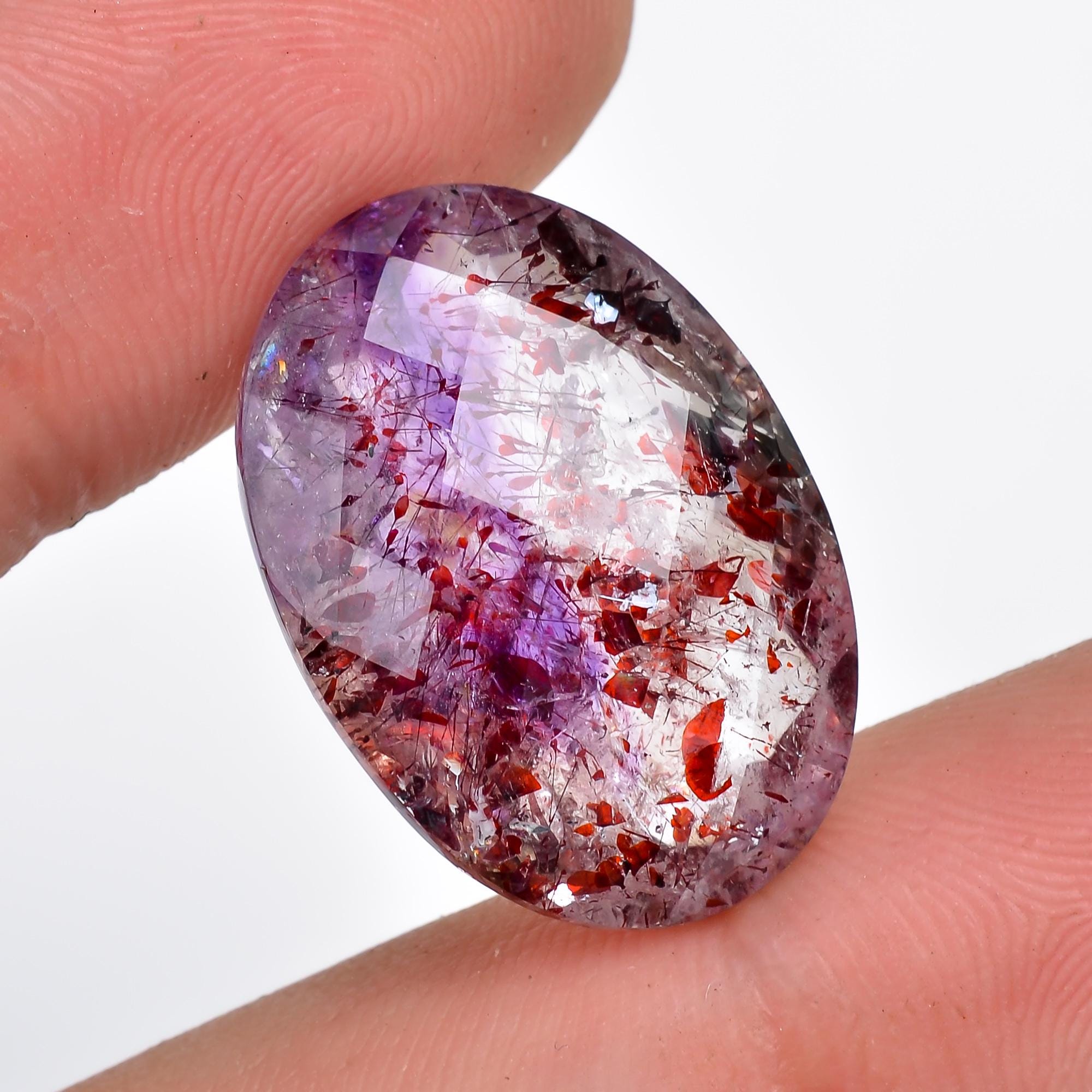 natural elestial quartz oval shape faceted loose gemstone