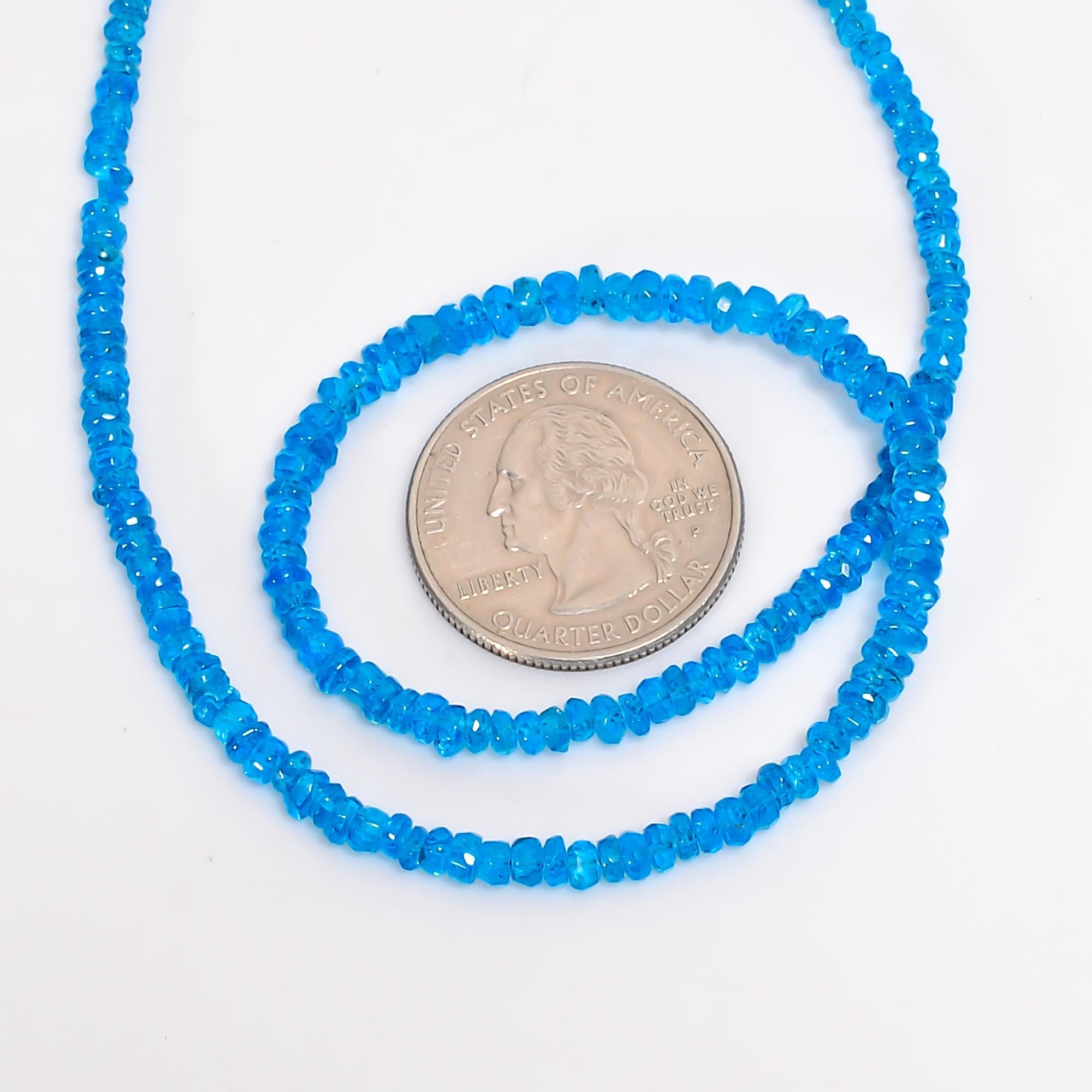 neon blue apatite natural gemstone rondelle shape faceted 11 lines strand 16 beads 5x5x3 mm 527 5 ct yn 501