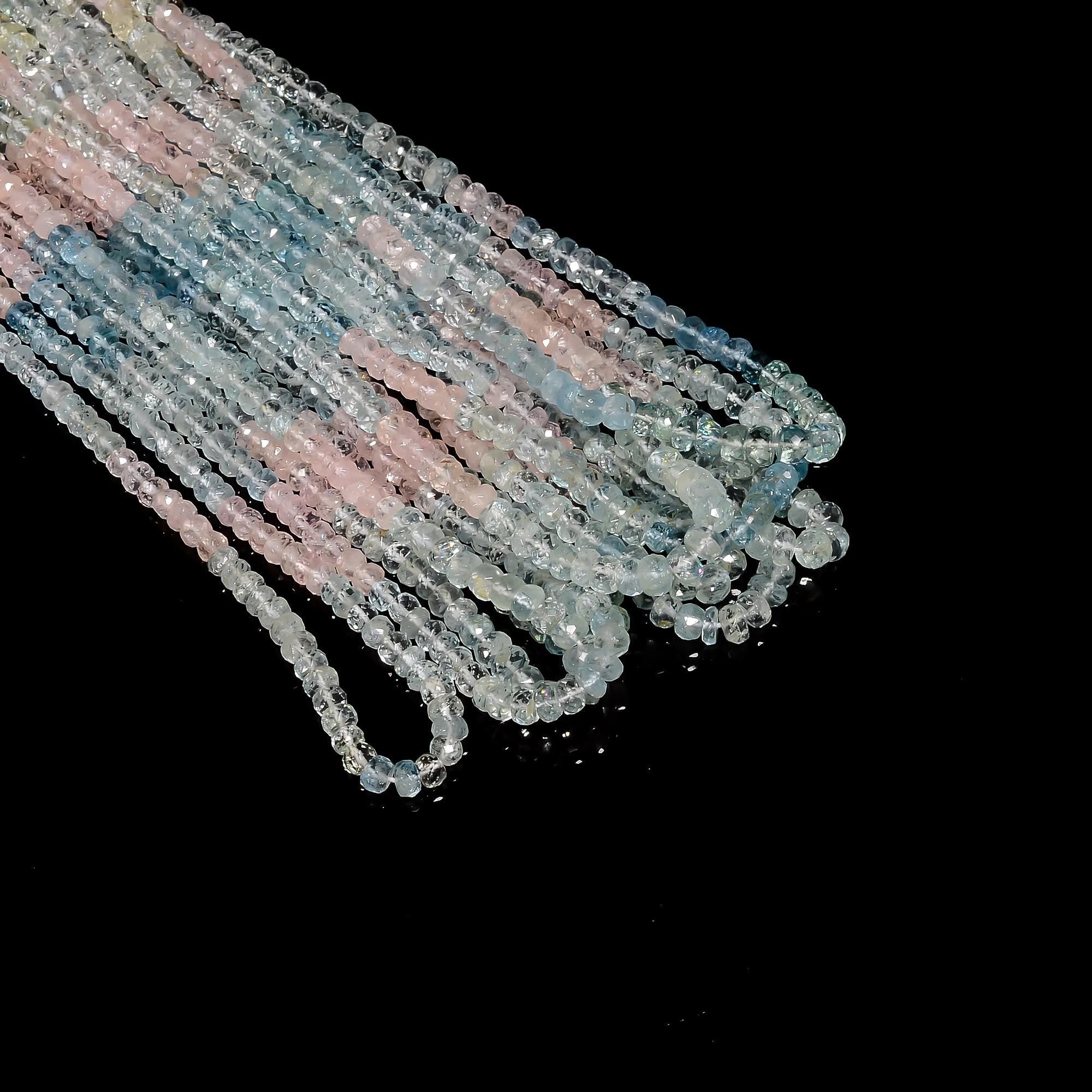 multi aquamarine natural gemstone rondelle shape faceted 10 lines strand 16 beads 4x4x3 mm 746 5 ct yn 521