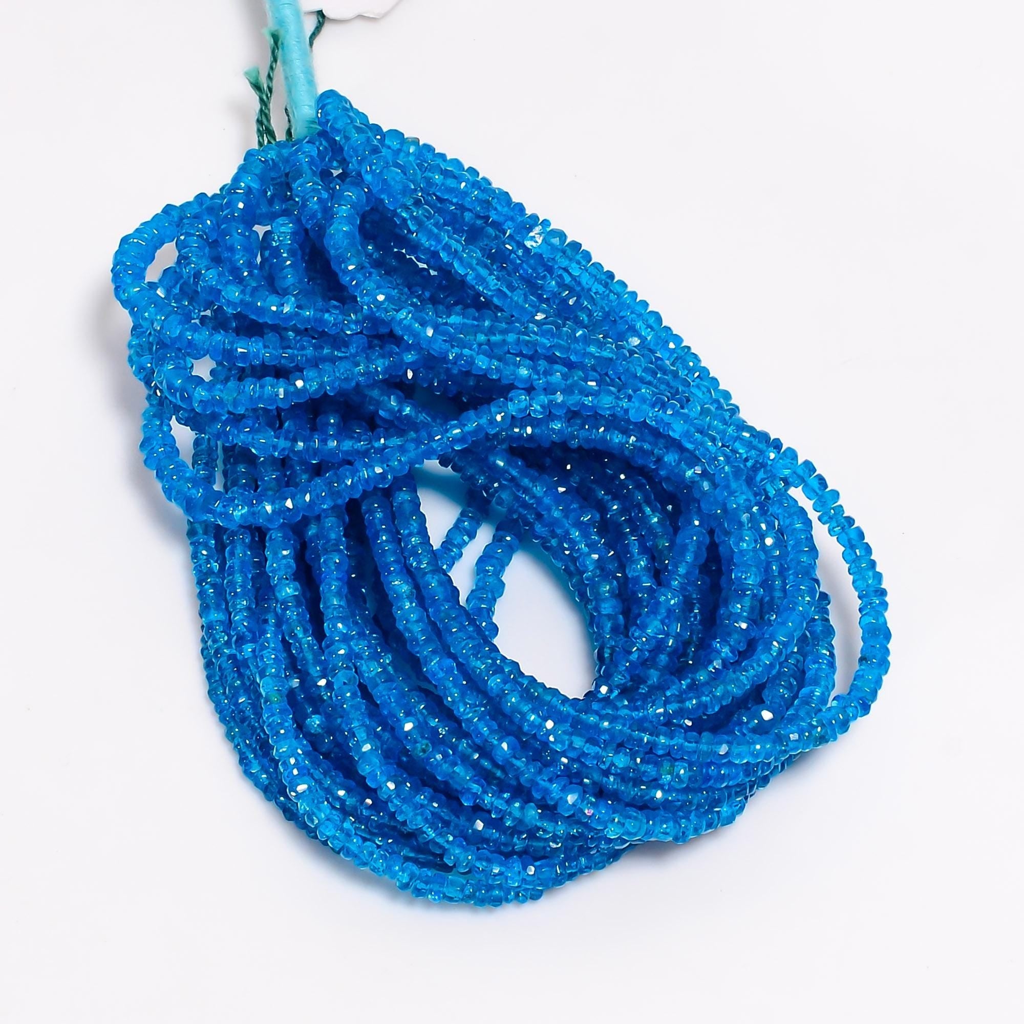 neon blue apatite natural gemstone rondelle shape faceted 11 lines strand 16 beads 5x5x3 mm 527 5 ct yn 501