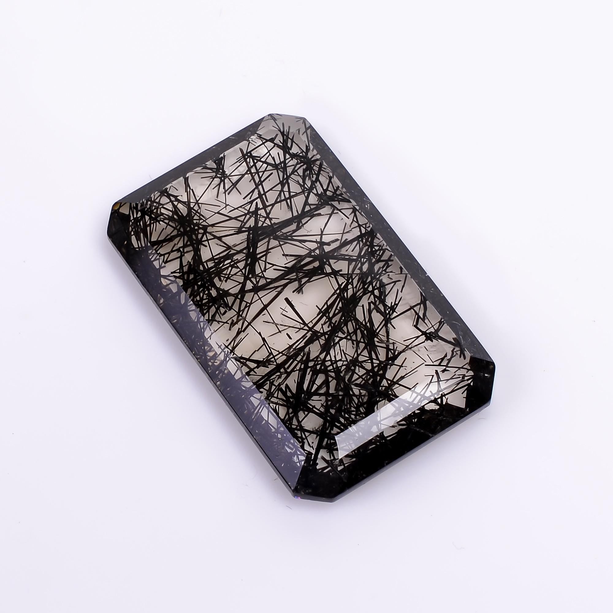 black rutile quartz both side flat cut radiant shape cut stone loose gemstone