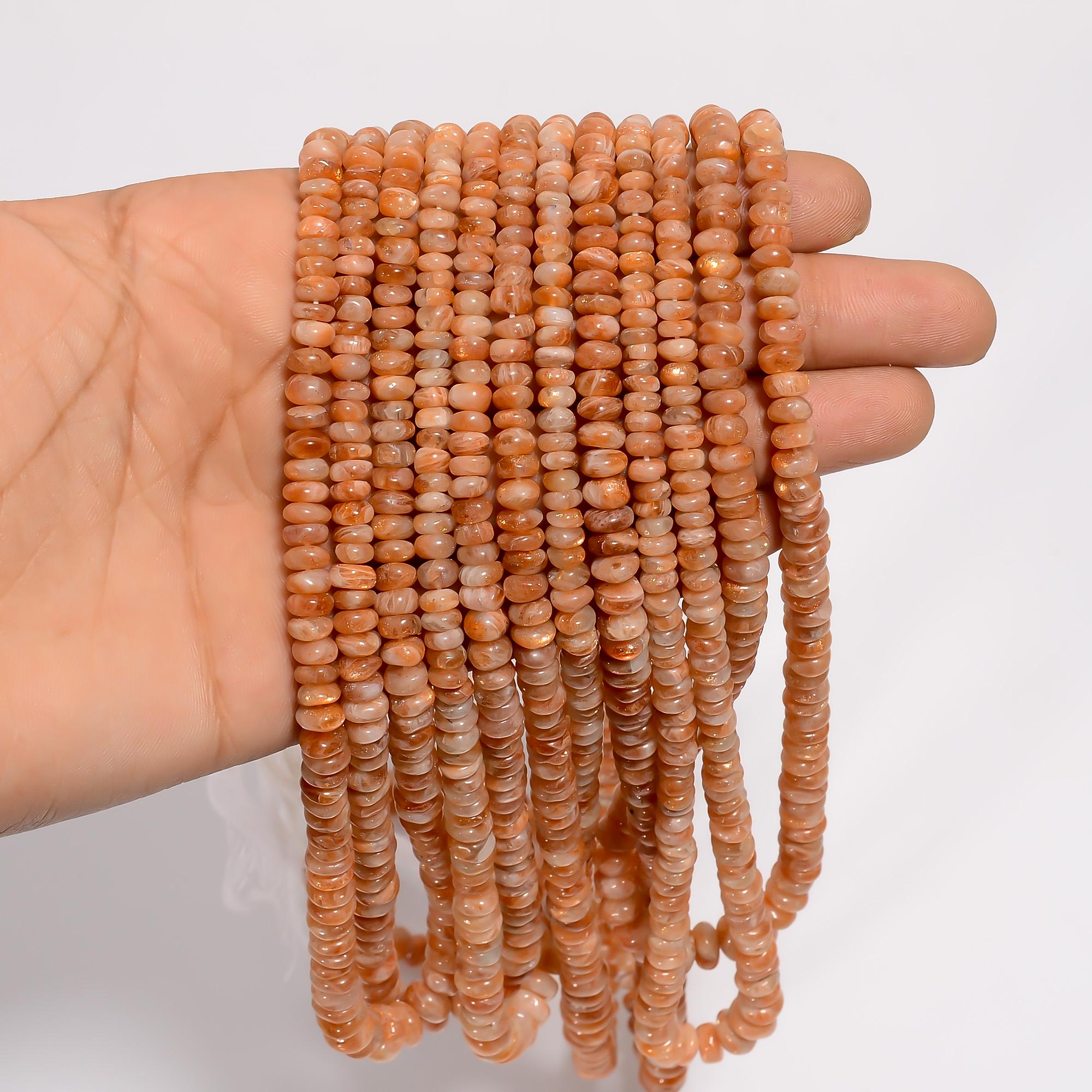 sunstone natural gemstone rondelle shape smooth 8 lines strand 16 beads 4x4 7x7 mm 850 ct yn 530