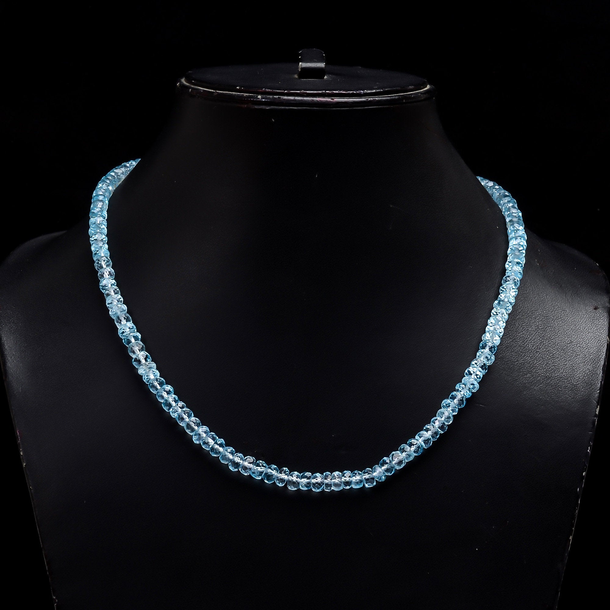 blue topaz gemstone rondelle shape faceted beads necklace