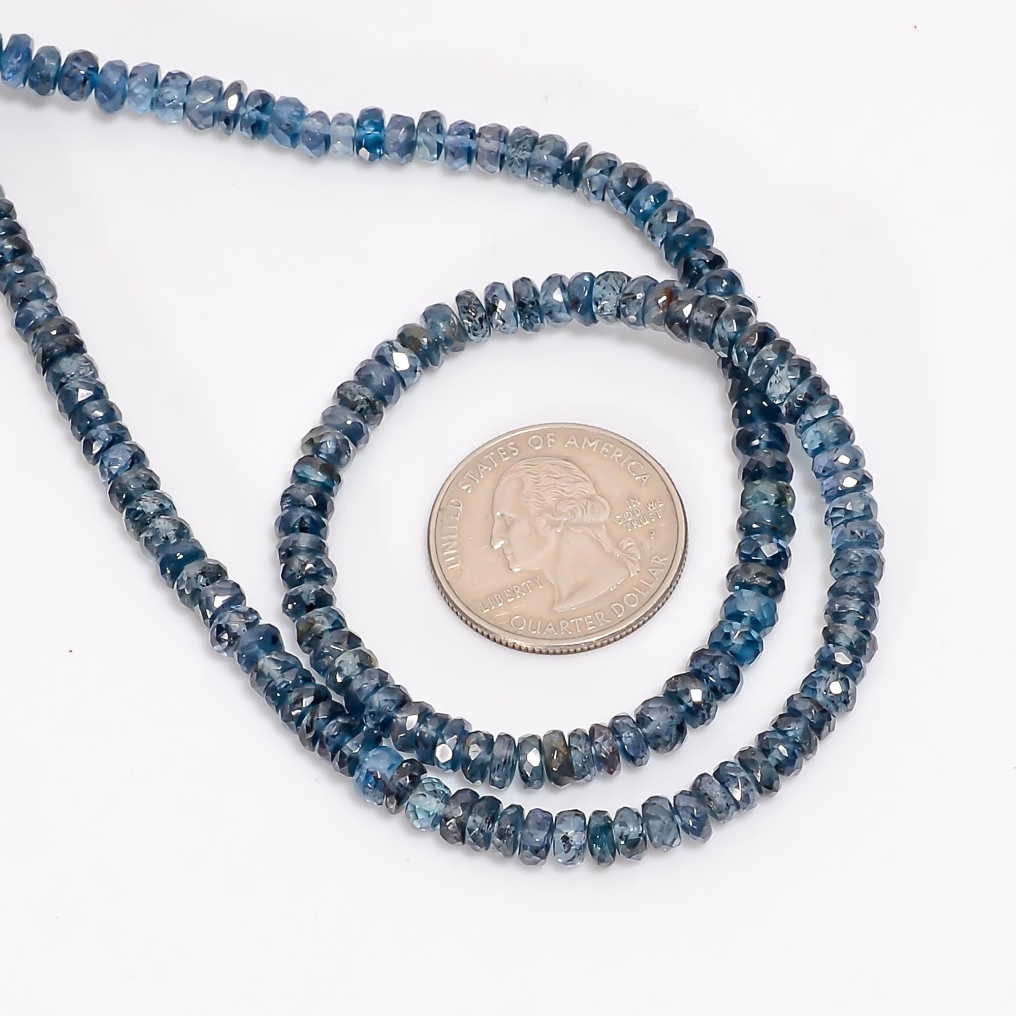 dark teal kyanite natural gemstone rondelle shape faceted 4 lines strand 16 beads 3x3 5x5 mm 569 ct yn 542