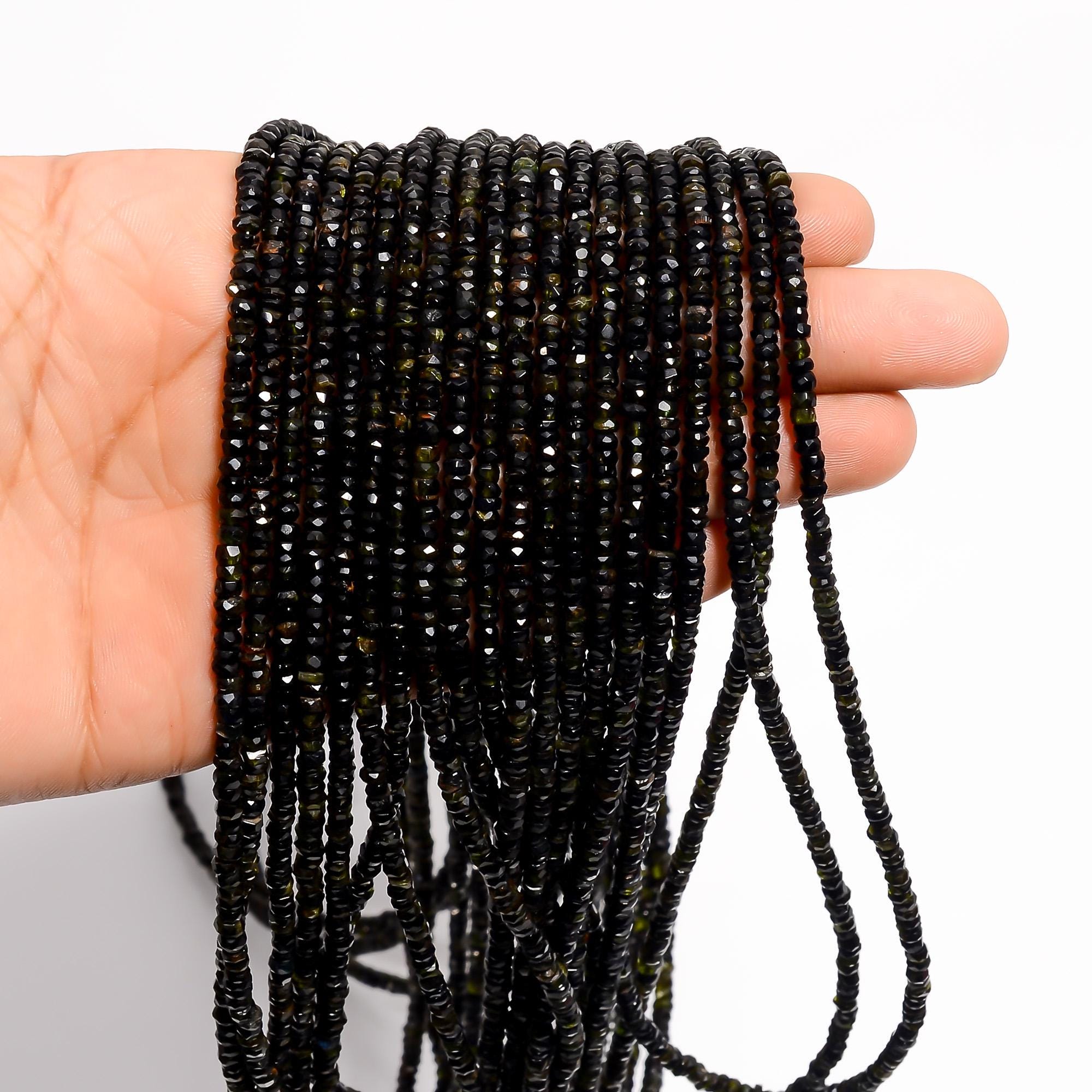 chrome tourmaline natural gemstone rondelle shape faceted 18 lines strand 18 beads 3x3x2 mm 849 ct yn 507