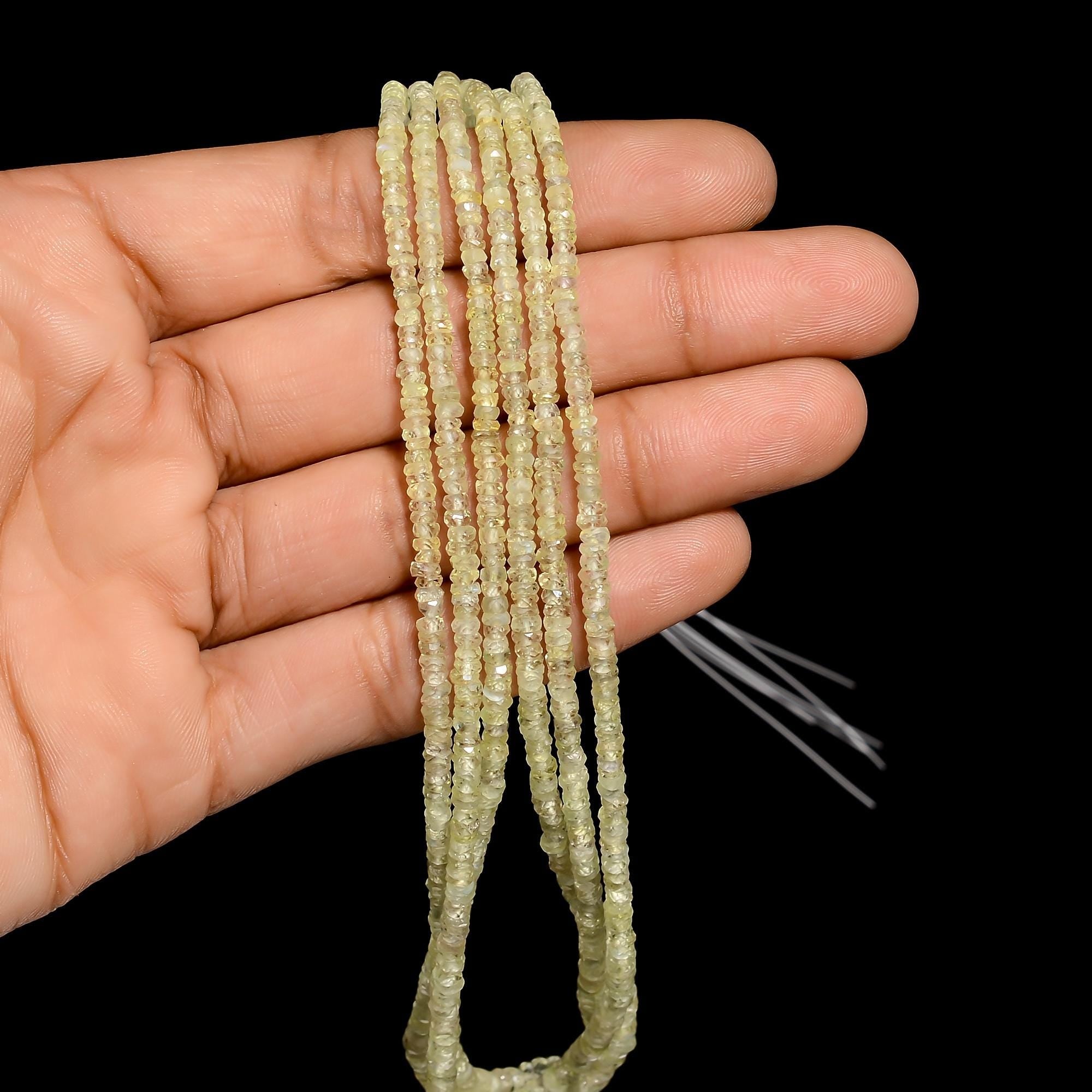 yellow sapphire natural gemstone rondelle shape faceted 3 lines strand 18 beads 3x3x2 mm 123 5 ct yn 495