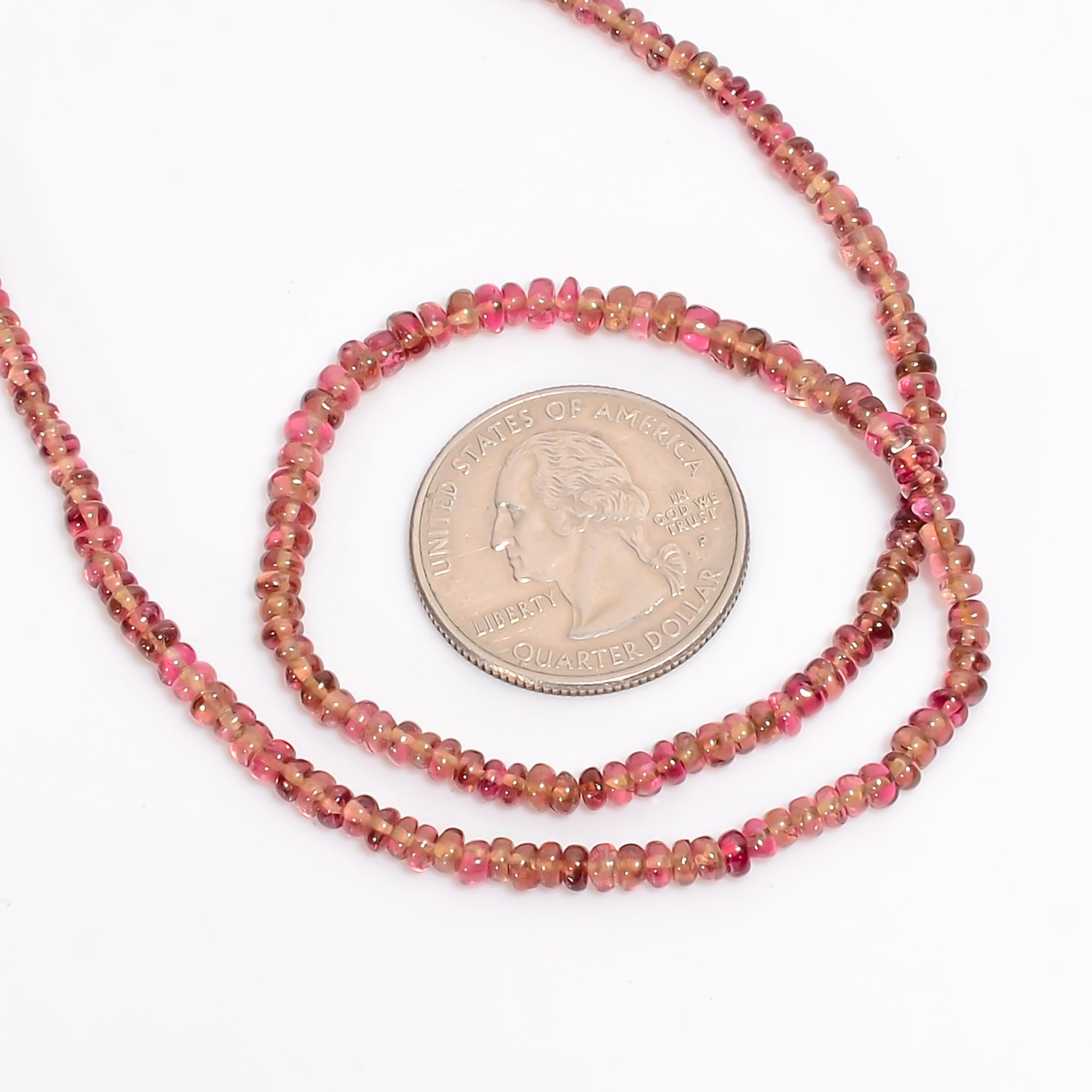 pink tourmaline natural gemstone rondelle shape smooth 4 lines strand 16 beads 3x3x2 mm 157 ct yn 519