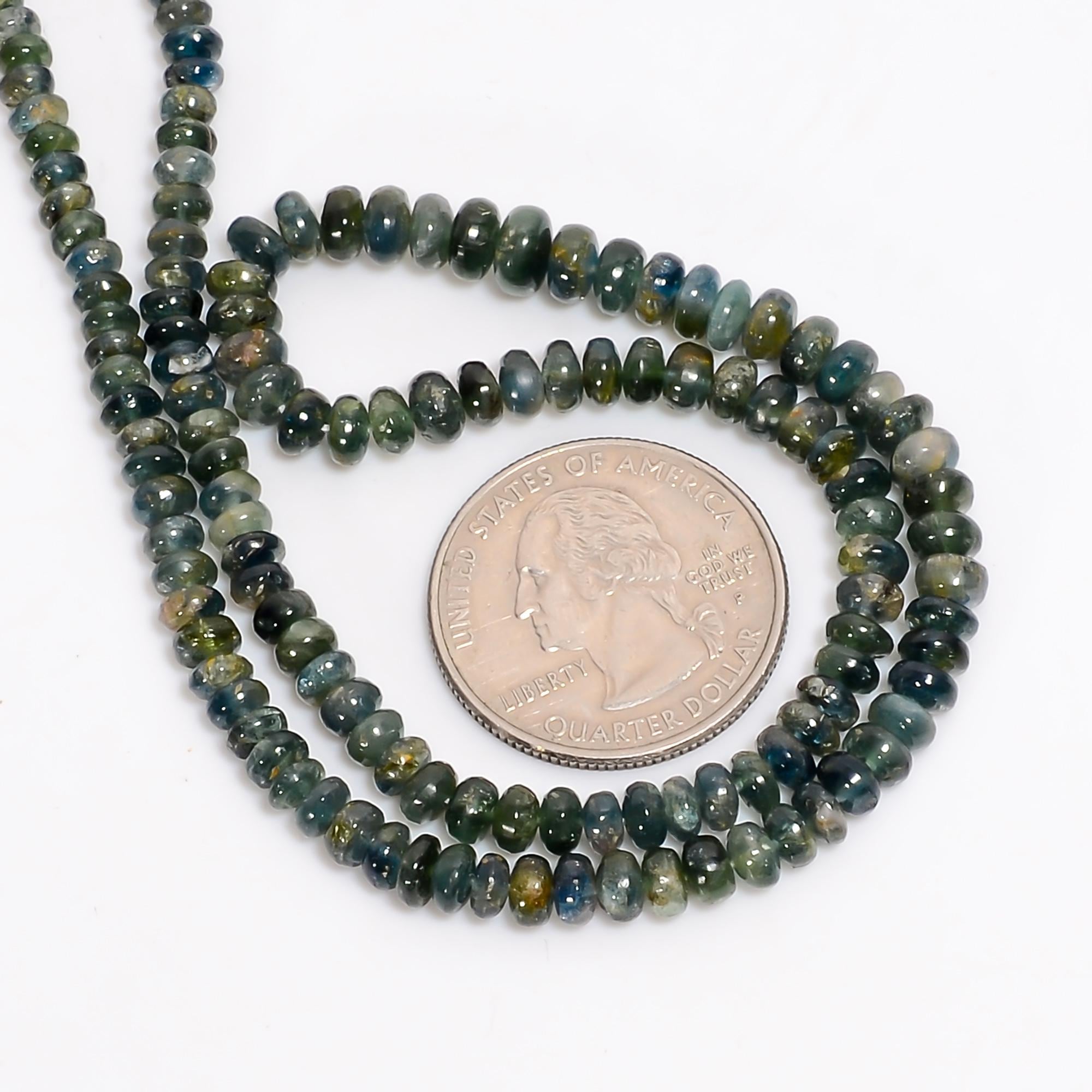 green blue tourmaline natural gemstone rondelle shape smooth 4 lines strand 16 beads 5x5x3 mm 248 ct yn 509