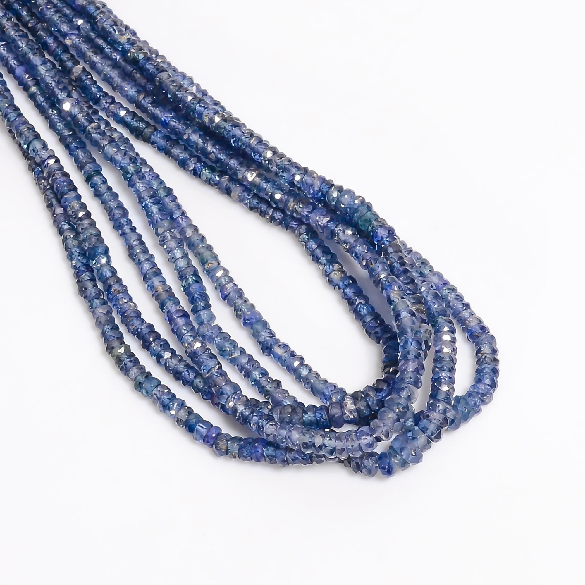 blue sapphire natural gemstone rondelle shape faceted 5 lines strand 18 beads 3x3x2 mm 338 ct yn 490