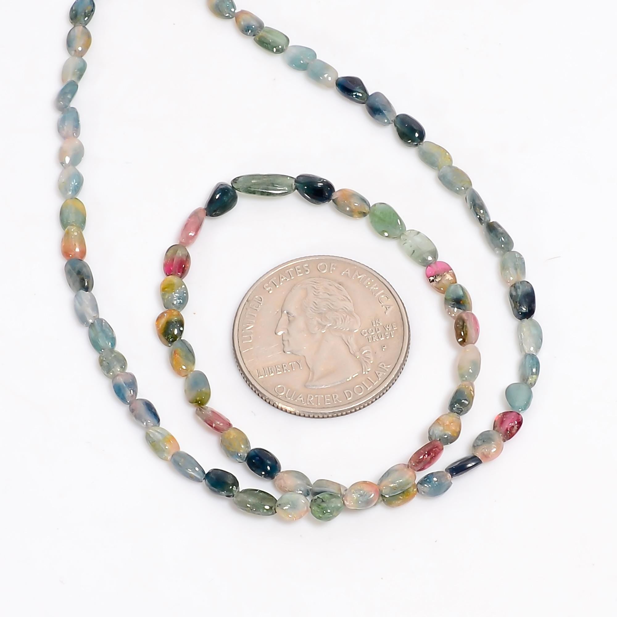 bio tourmaline natural gemstone tumbled shape smooth 7 lines strand 16 beads 5x4 12x9 mm 300 5 ct yn 510