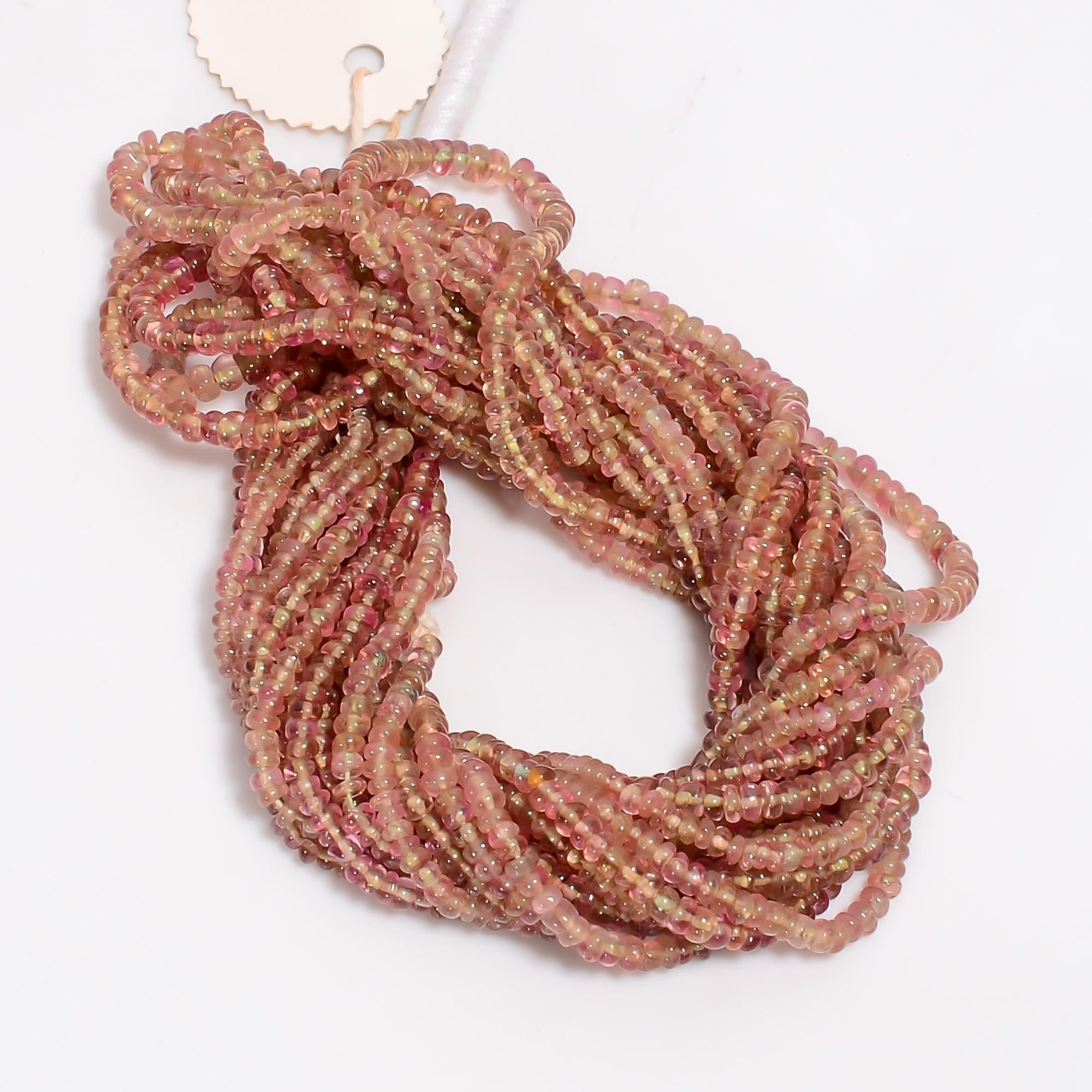 baby pink tourmaline natural gemstone rondelle shape smooth 8 lines strand 16 beads 3x3x2 mm 287 ct yn 515