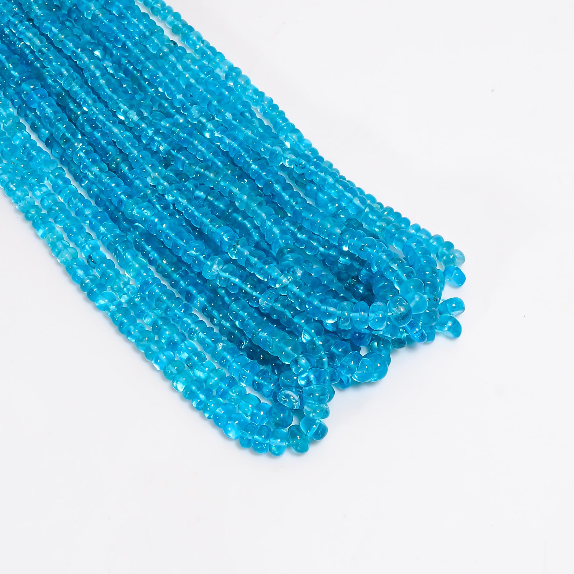 blue apatite natural gemstone rondelle shape smooth 10 lines strand 16 beads 5x5x3 mm 1064 ct yn 503